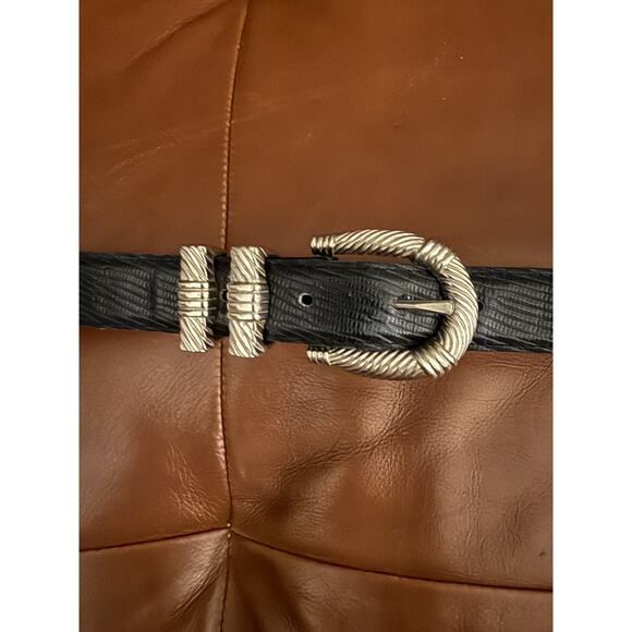 VTG Carlisle Black Silver Western Art Deco Leather Belt S